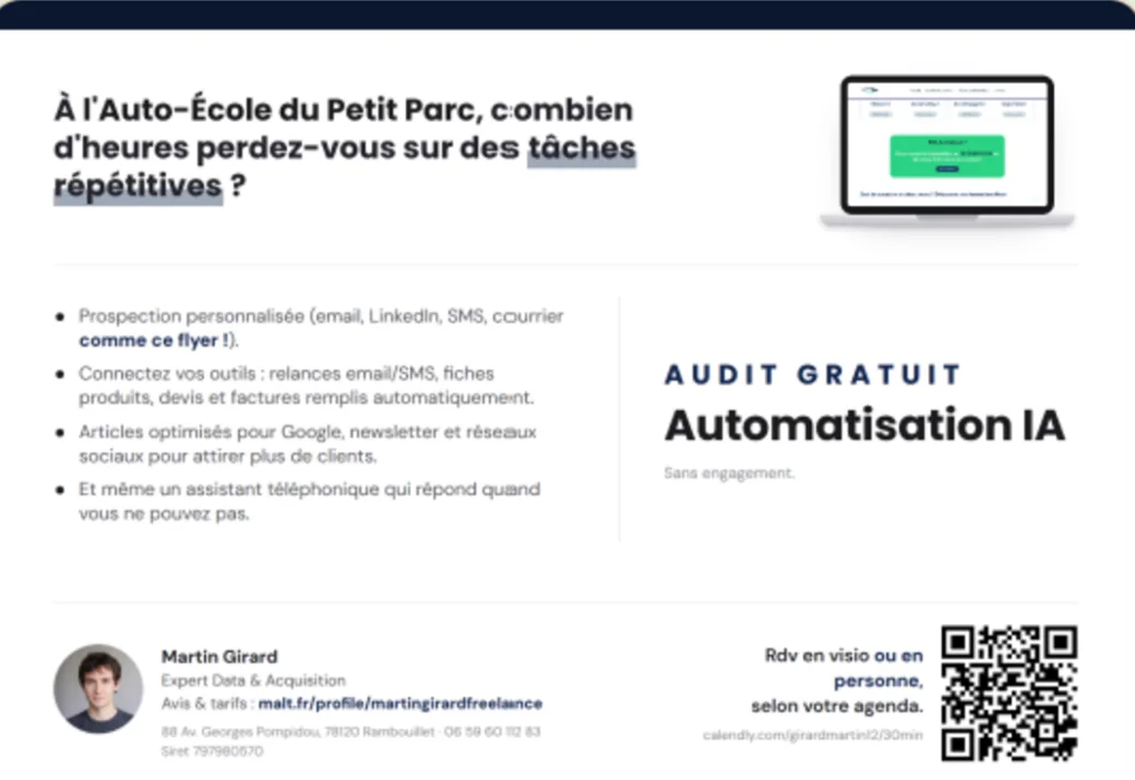 Courrier personnalisé généré pour l'Auto-École du Petit Parc