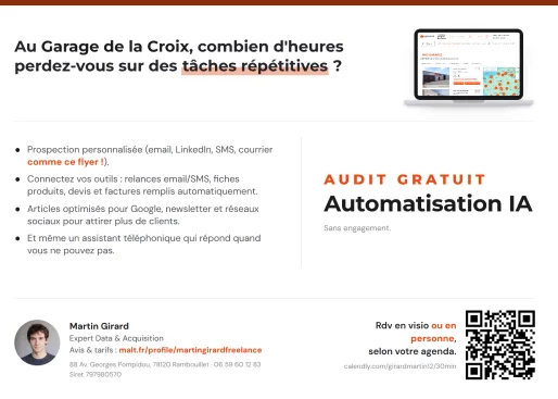 Courrier personnalisé généré pour un garage à partir de son site